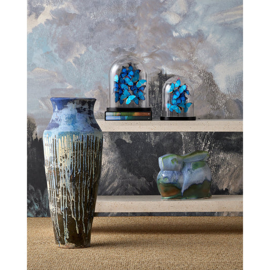 Capizzi Urn by Currey and Company in antique blue drip. Made from ceramic in a modern style.