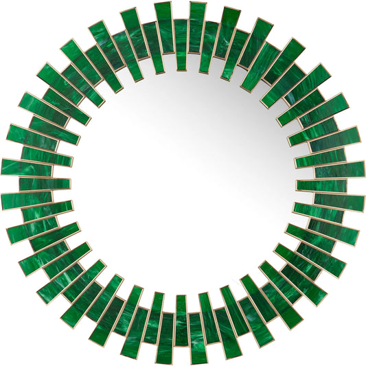 001 SI-2524317 | Primary Silo | Glasdele Emerald Mirror by Currey and Company in green, antique brass. Made from glass, brass, iron, engineered wood in a eclectic & global style.