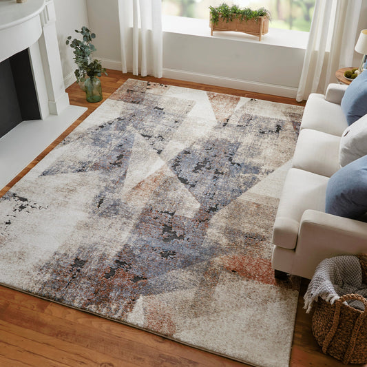 Gilmore Color Block Rug - 39MKF by Feizy in blue, ivory, taupe. Made from polypropylene in a unique style.