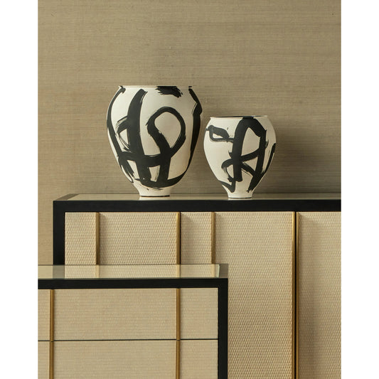 Kenzo Vase by Currey and Company in off-white, black. Made from porcelain in a modern style.