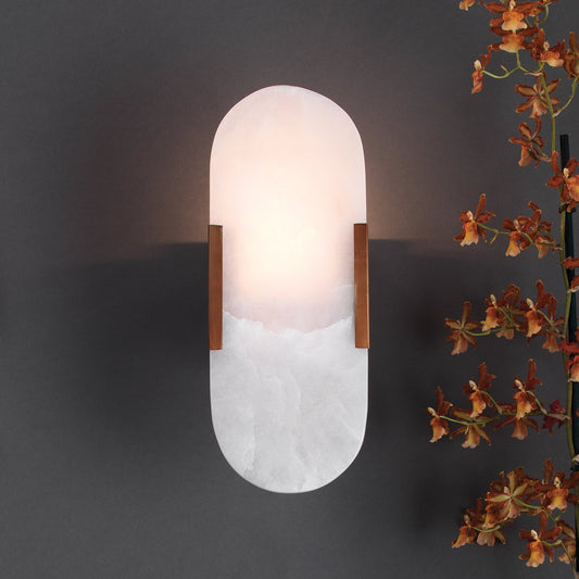 Delphi Wall Sconce by Jamie Young. Made from alabaster, steel in a eclectic & global style.