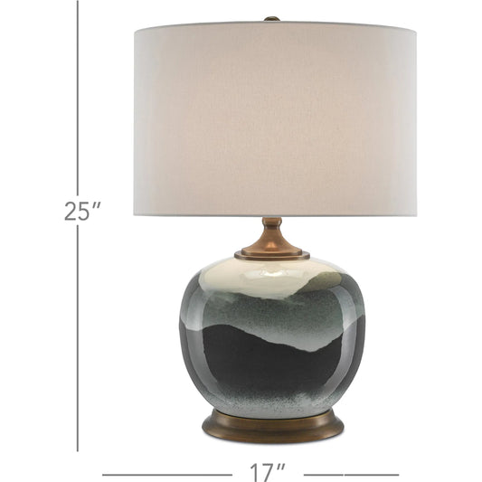 Boreal Table Lamp by Currey and Company in white, green, antique brass. Made from porcelain, metal in a modern style.