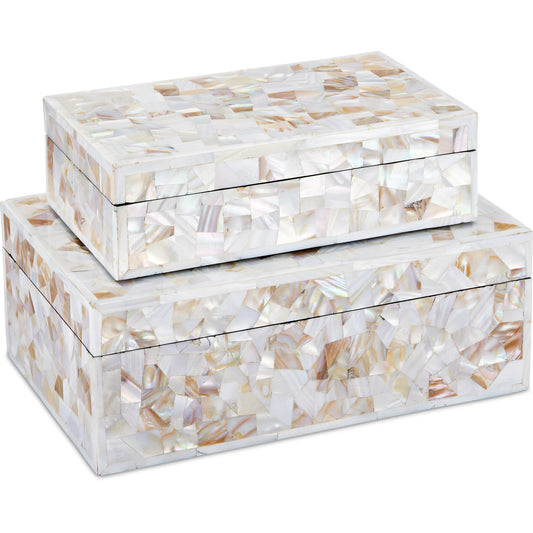 Uma Mother of Pearl Box Set by Currey and Company in natural. Made from mother of pearl in a modern style.
