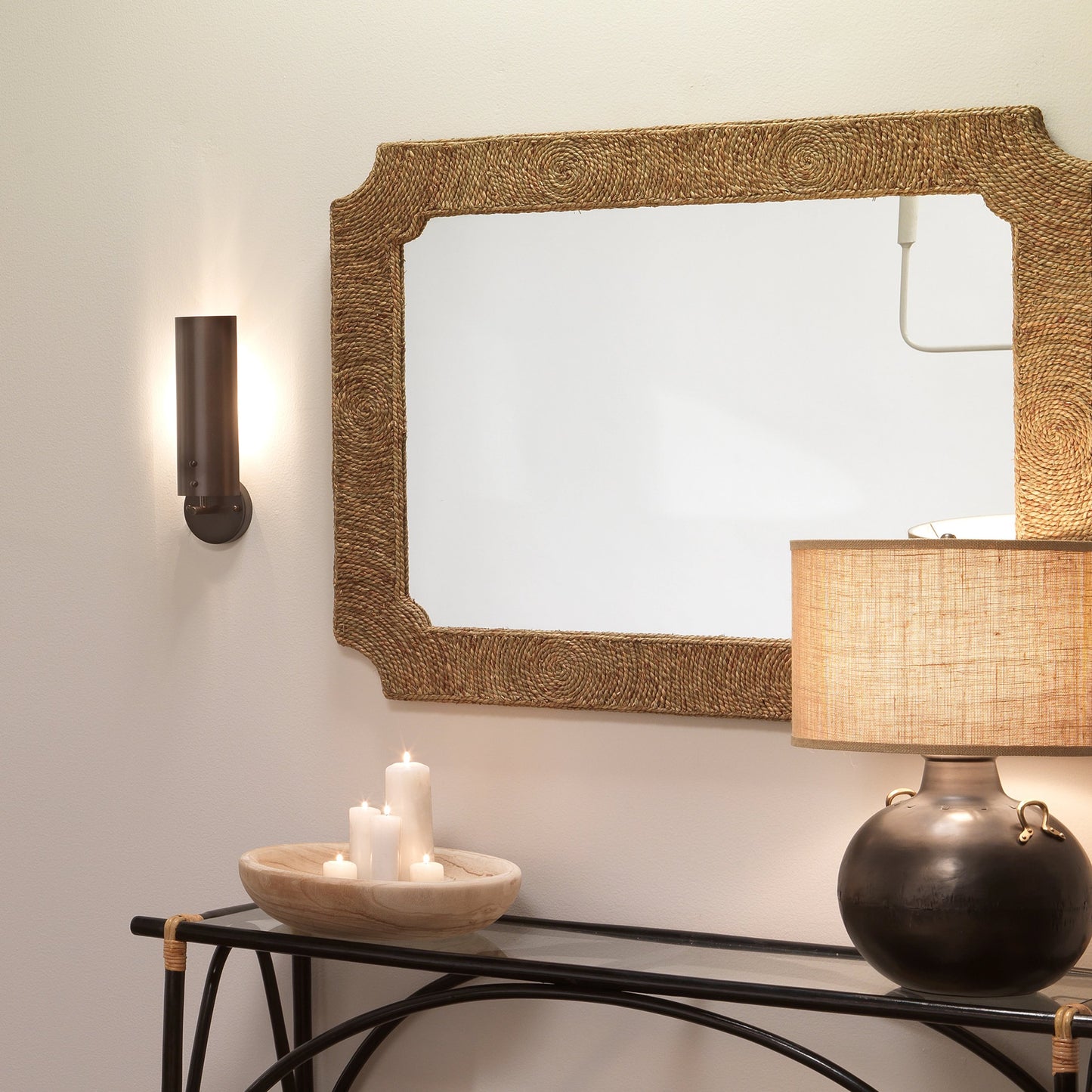 005 SR-708016 | Lifestyle | Olympic Wall Sconce by Jamie Young in antique brass. Made from steel in a modern style.