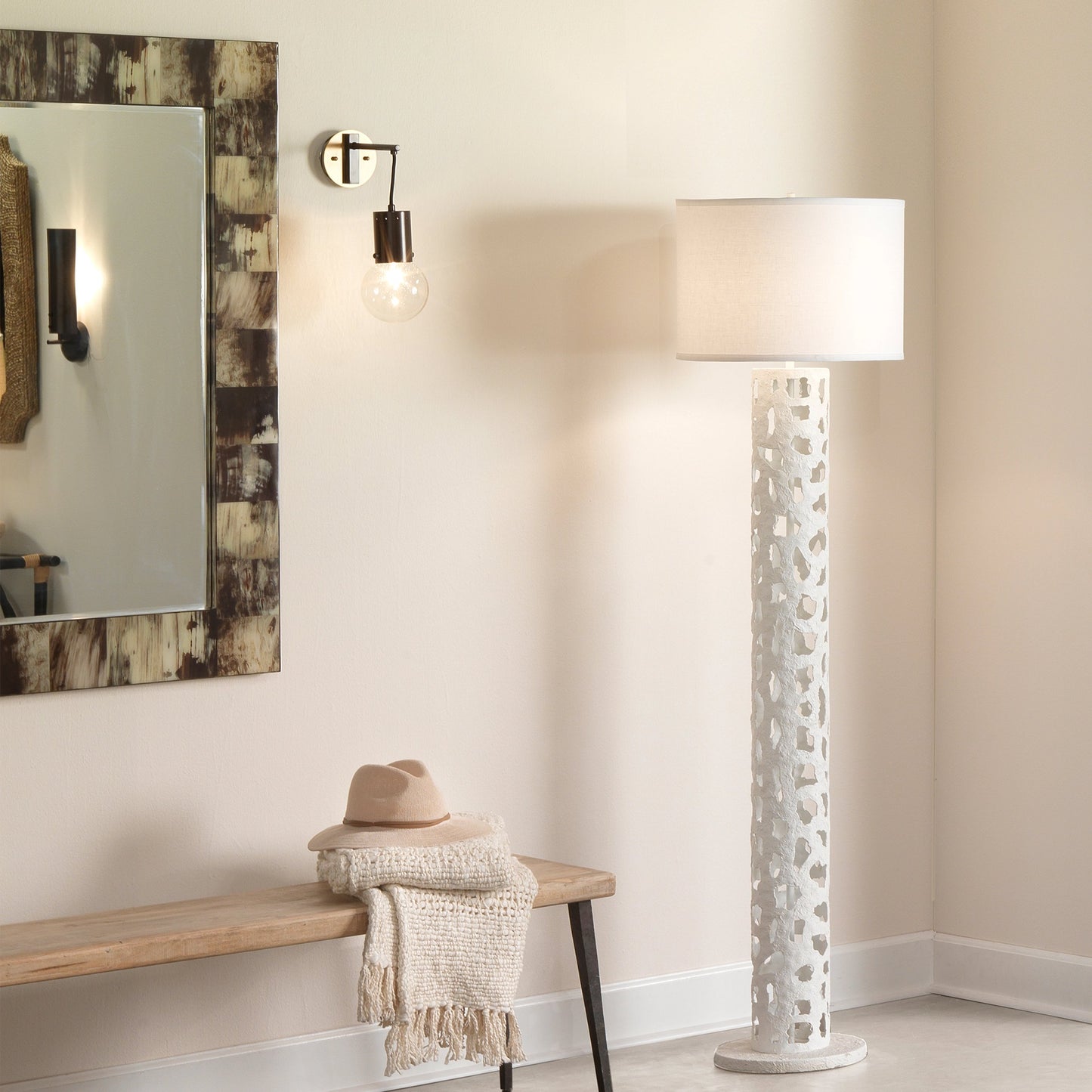 005 S-292301 | Lifestyle | Strada Pendant Sconce by Jamie Young in oil rubbed bronze, antique brass, clear seeded glass. Made from steel, glass in a modern style.