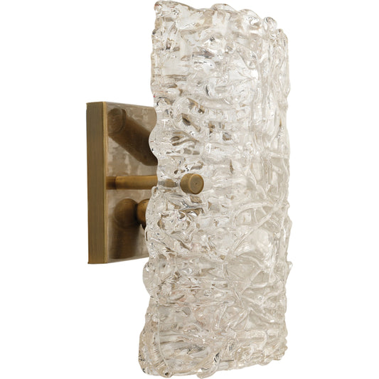 005 SR-867198 | Primary Silo | Swan Curved Glass Sconce by Jamie Young in clear textured glass with antique brass. Made from glass, steel in a modern style.