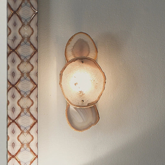 Trinity Wall Sconce by Jamie Young in pale lavender agate, antique brass. Made from agate, steel in a eclectic & global style.