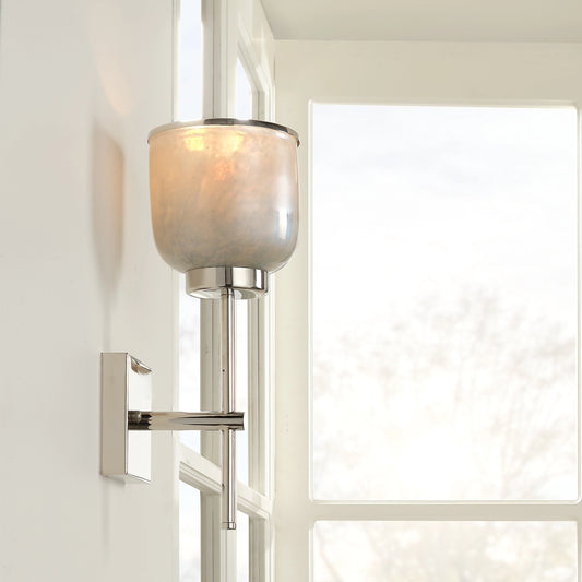Vapor Single Wall Sconce by Jamie Young in opal, nickel. Made from iron, glass in a modern style.