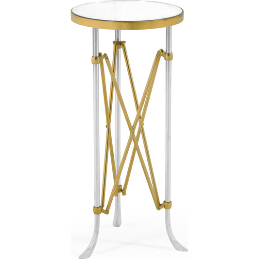Luxe Round & Antique Glass Vanity Table by Jonathan Charles in antique satin gold brass. Made from brass in a modern style.
