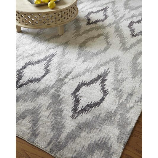 Bamboo Silk Rug by Exquisite Rugs in silver, charcoal. Made from bamboo silk in a unique style.