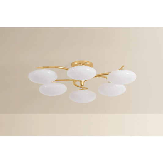 Bayberry Semi Flush by Hudson Valley in vintage gold leaf. Made from glass in a unique style.