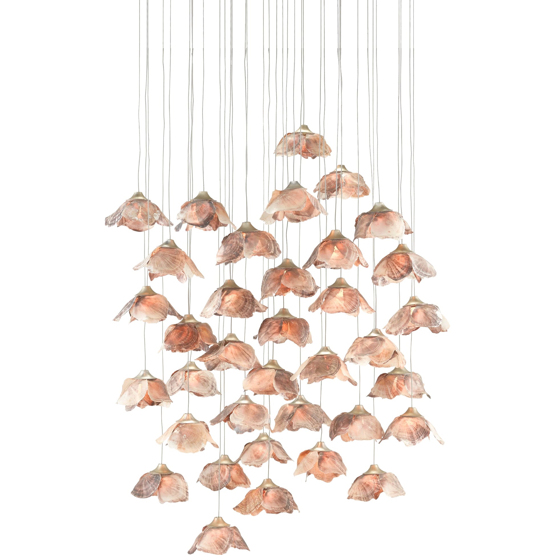 Catrice Pendant by Currey and Company in painted silver, contemporary silver leaf, natural shell. Made from capiz shell, wrought iron in a coastal style.