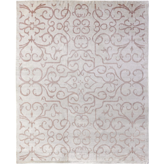 Bamboo Silk 5025 Rug by Exquisite Rugs in light pink, ivory. Made from bamboo silk in a unique style.