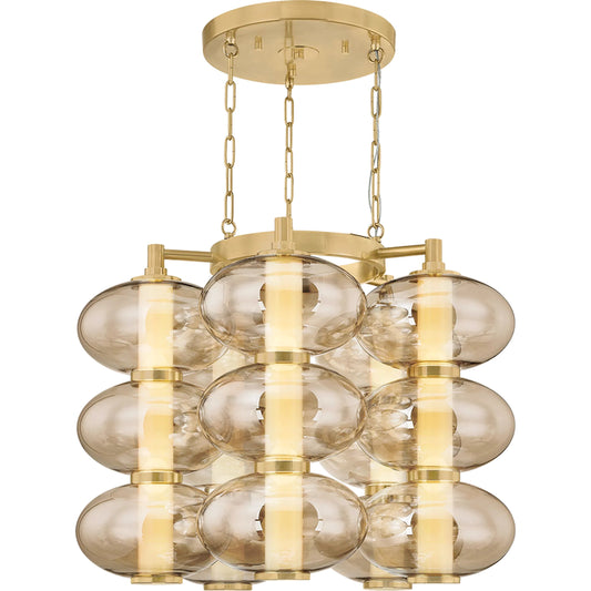 Toulouse Chandelier by Corbett in vintage brass. Made from brass in a modern style.
