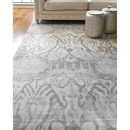 Antique'd Silk 5066 Rug by Exquisite Rugs in ivory, silver. Made from bamboo silk in a unique style.