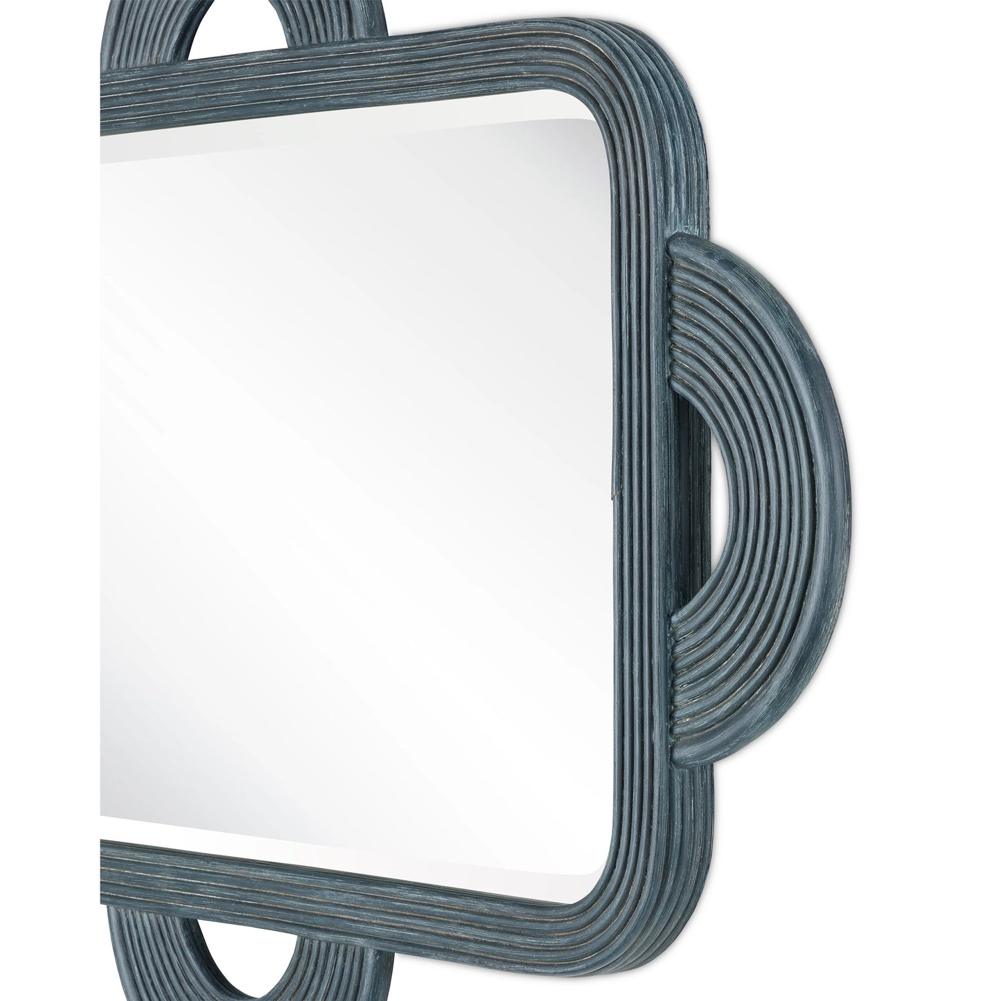 008 SI-1924158 | Additional Silo | Santos Rectangular Mirror by Currey and Company in navy. Made from rattan, mahogany, glass in a modern style.