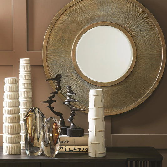 Duet Vase by Global Views in amber, gray. Made from art glass in a modern style.