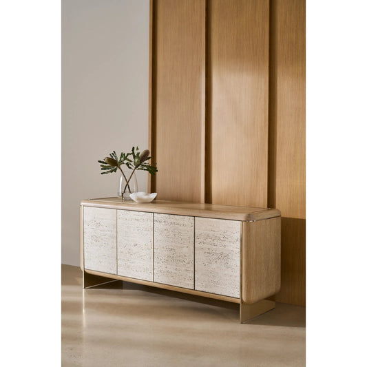 Mojave Sideboard by Caracole in sun drenched oak, whisper of gold. Made from unique in a transitional style.