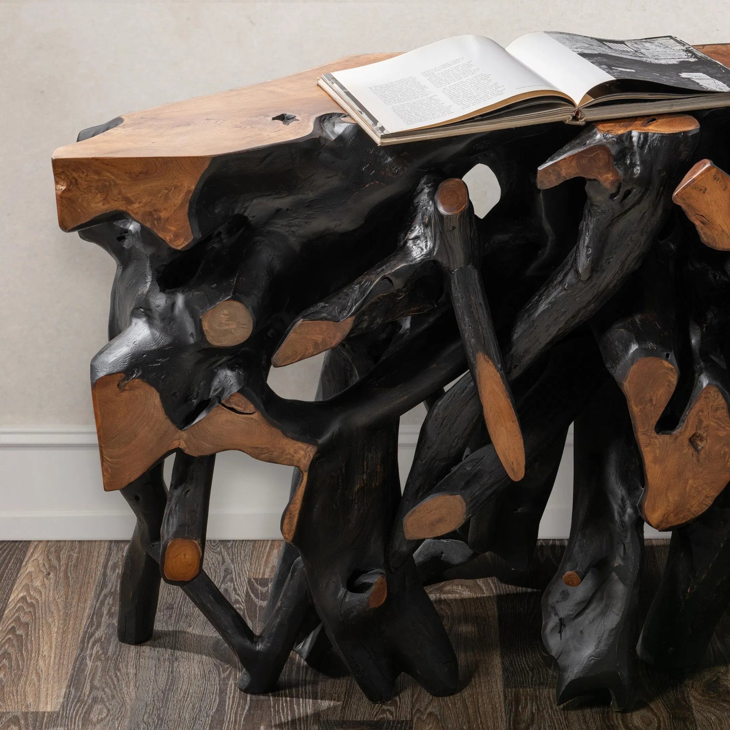 025 SI-2303314 | Lifestyle | Cypress Teak Wood Root Console Table by Classic Home. Made from teak wood in a modern style.