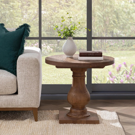 Carolina Reclaimed Pine Round End Table by Kosas Home. Made from unique in a transitional style.