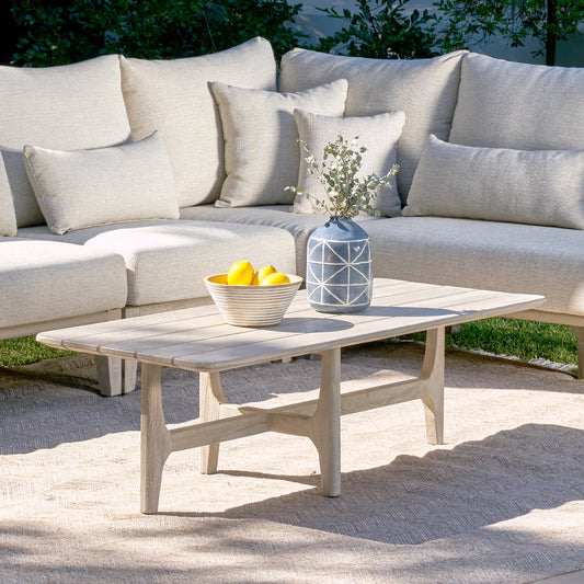 Dawn Outdoor Coffee Table by Classic Home in gray matte. Made from teak wood in a modern style.