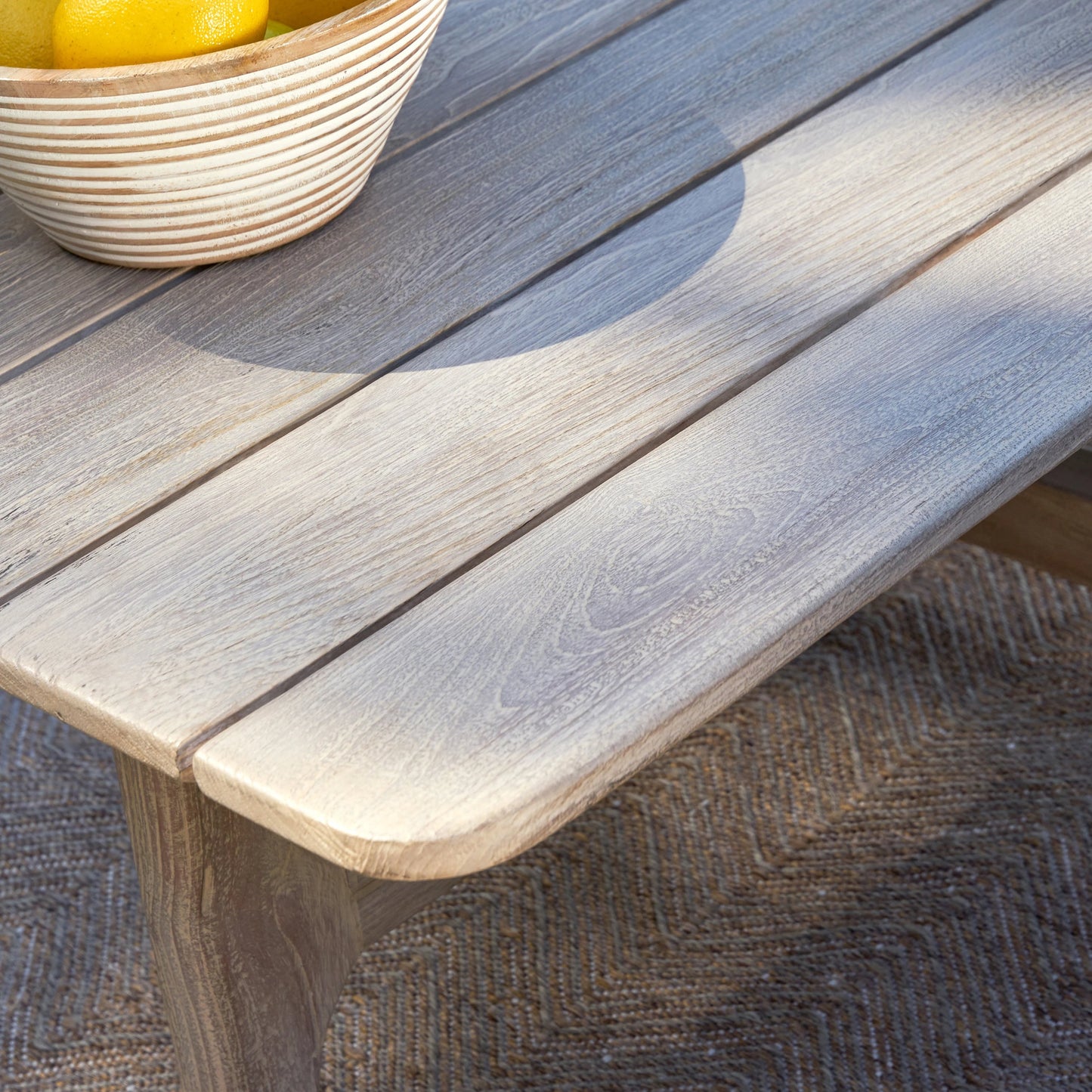 005 SI-2078714 | Closeup | Dawn Outdoor Coffee Table by Classic Home in gray matte. Made from teak wood in a modern style.