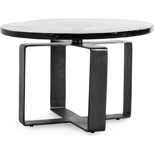 Keith 28" Industrial Glass Black Coffee Table by Classic Home in black. Made from cast glass, iron in a modern style.