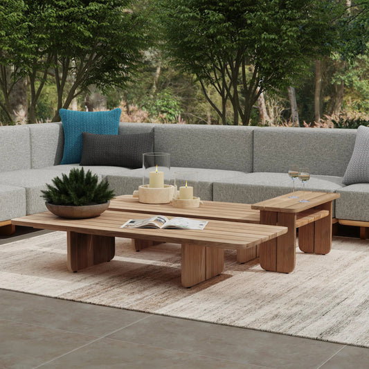 Hudson 63" Teak Wood Outdoor Coffee Table by Classic Home in natural. Made from unique in a transitional style.