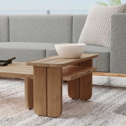 Hudson 63" Teak Wood Outdoor Coffee Table by Classic Home in natural. Made from teak wood in a transitional style.