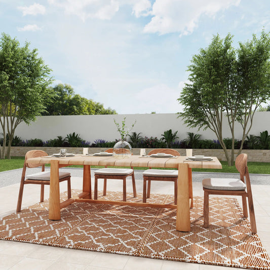 Aston 94" Teak Outdoor Dining Table by Classic Home in natural. Made from unique in a transitional style.