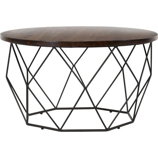 000 SI-2238807 | Primary Silo | Chester Round Mango Wood Coffee Table by Kosas Home in dark brown and black. Made from mango wood, iron in a modern style.
