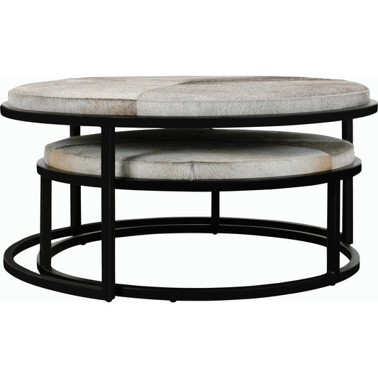 000 SI-2162564 | Primary Silo | Hayward Hide Nesting Coffee Tables by Classic Home in sparrow gray. Made from iron, hair on hide in a modern style.