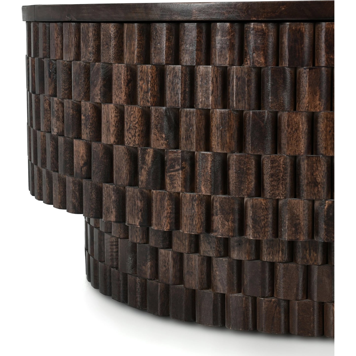 008 SI-2160256 | Closeup | Norwood Round Coffee Table by Classic Home. Made from mango wood in a modern style.