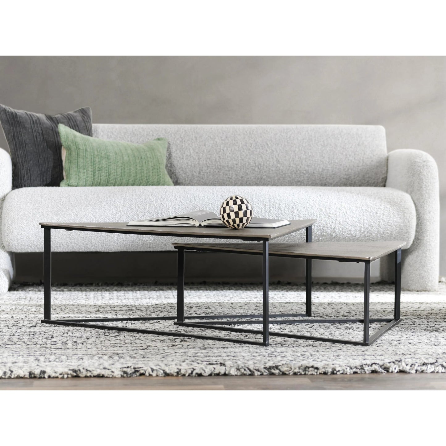 004 SI-2238810 | Closeup | Burton Industrial Metal Nesting Coffee Table by Classic Home in black, nickel. Made from cast aluminum, iron in a unique style.