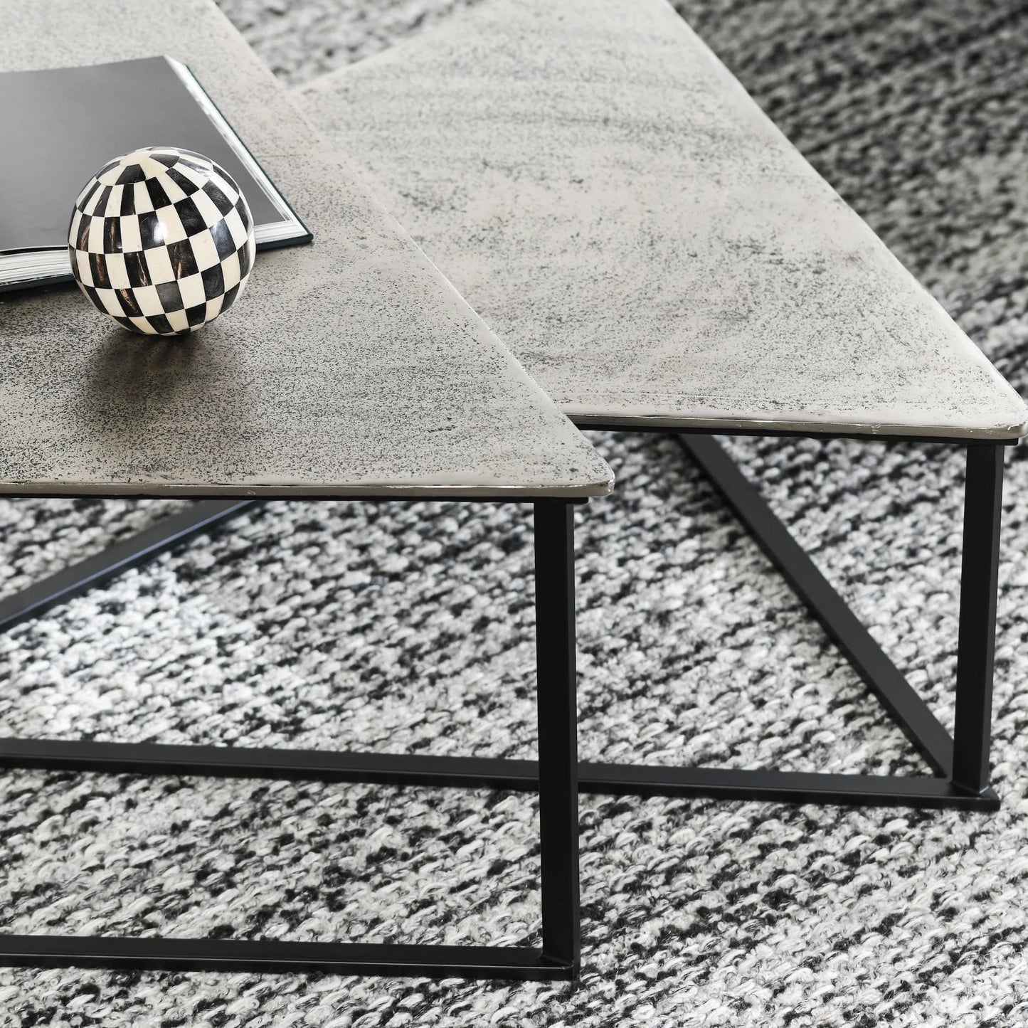 006 SI-2238810 | Closeup | Burton Industrial Metal Nesting Coffee Table by Classic Home in black, nickel. Made from cast aluminum, iron in a unique style.