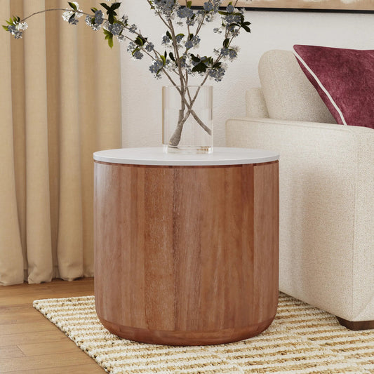 Josie 22" Solid Wood and Marble Round End Table by Classic Home in umber, marble. Made from marble, mango wood in a transitional style.