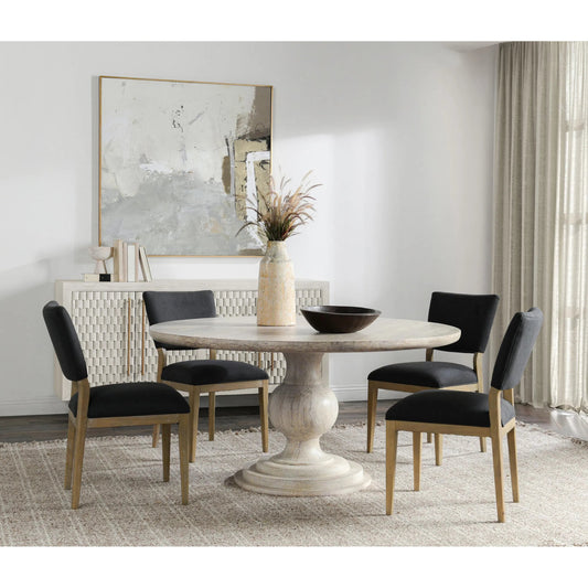 Hera Mango Washed Wood Round Dining Table by Classic Home. Made from mango wood in a transitional style.