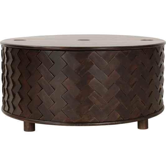 004 SI-2256313 | Primary Silo | Shira Round Coffee Table with Storage by Classic Home in kona brown. Made from mango wood in a traditional style.