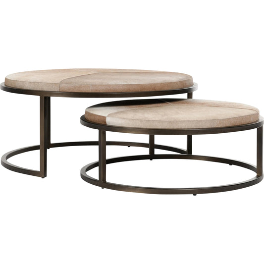 012 SI-2238817 | Primary Silo | Hayward Hide Nesting Coffee Tables by Classic Home in blonde. Made from iron, hair on hide in a modern style.