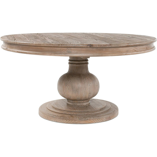 Baldwin 60" Pine Wood Round Dining Table by Kosas Home in taupe. Made from pine wood in a transitional style.