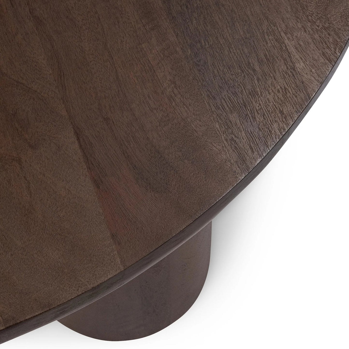 004 SI-2256318 | Closeup | Beau Solid Wood Round Coffee Table by Kosas Home in dark mango wood. Made from mango wood in a unique style.