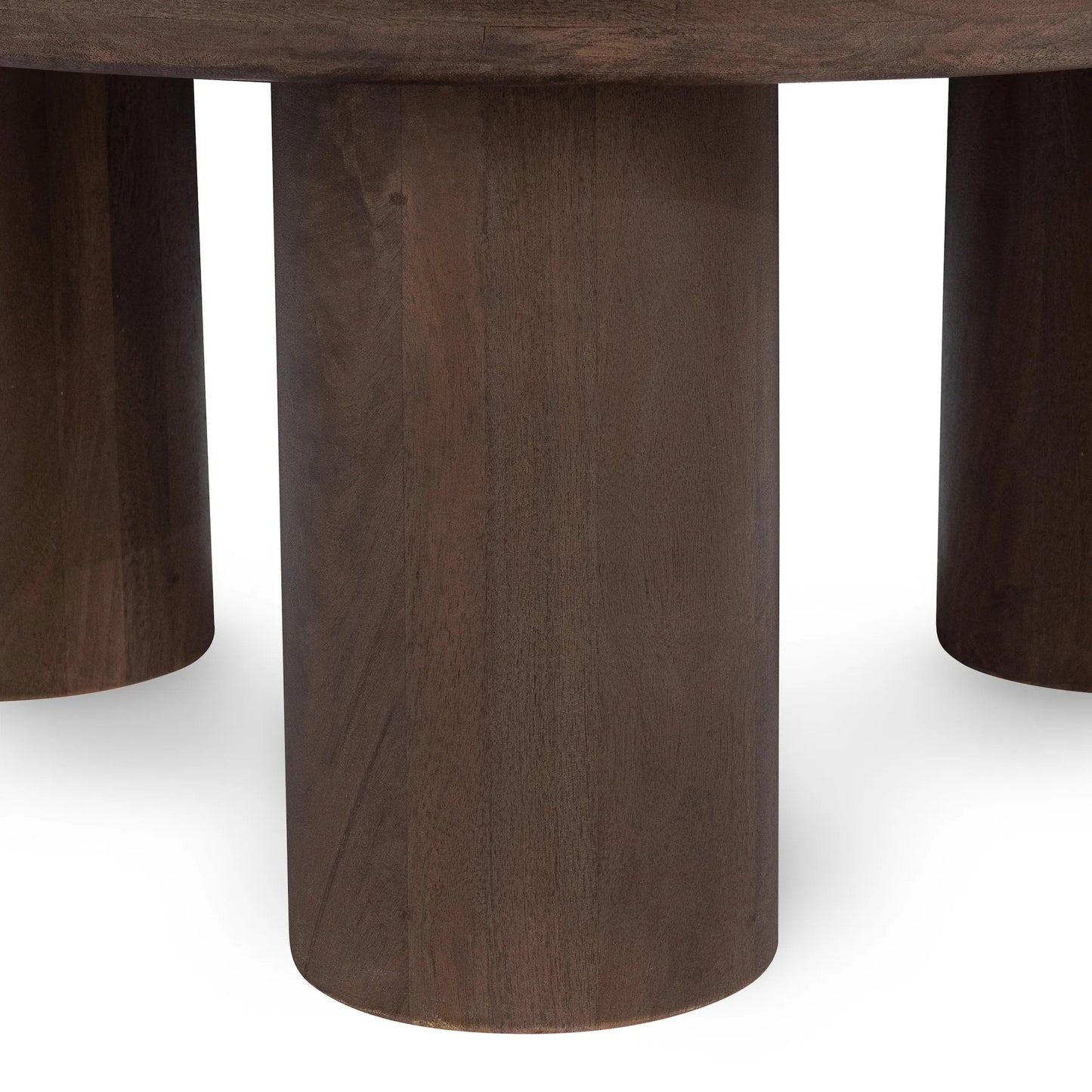 003 SI-2256318 | Closeup | Beau Solid Wood Round Coffee Table by Kosas Home in dark mango wood. Made from mango wood in a unique style.
