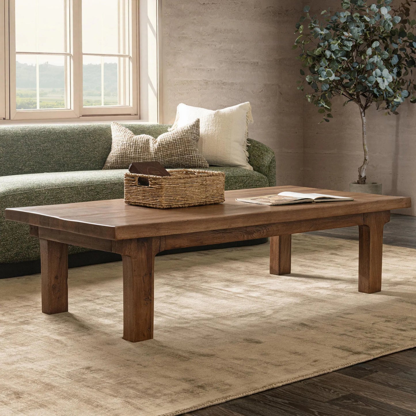 005 SI-2518817 | Lifestyle | Carmel Coffee Table by Classic Home in earthy terra. Made from reclaimed wood in a transitional style.