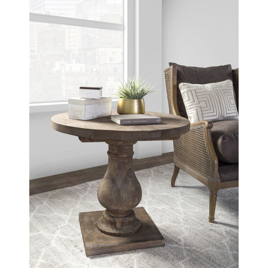 Carolina End Table by Kosas Home in rustic brown. Made from reclaimed pine wood in a cottage & farmhouse style.