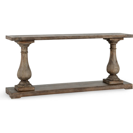 Carolina Console Table by Kosas Home in rustic brown. Made from reclaimed pine wood in a cottage & farmhouse style.
