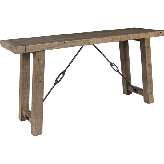 Tuscany Console Table by Kosas Home in weathered gray. Made from reclaimed pine wood in a rustic style.