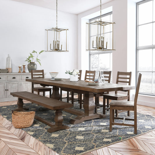 Quincy Extension Dining Table by Kosas Home in desert gray. Made from reclaimed pine wood in a cottage & farmhouse style.