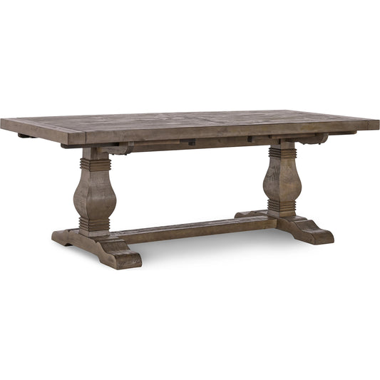 Quincy Extension Dining Table by Kosas Home in desert gray. Made from reclaimed pine wood in a cottage & farmhouse style.