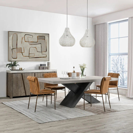 Durant Dining Table by Classic Home in black, grey. Made from concrete laminate, reclaimed pine in a modern style.