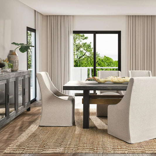 Larson Dining Table by Classic Home in black, classic brass. Made from pine wood in a modern style.